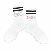 Big or Little design by sockprints custom printed with AXO Greek letters on comfy black striped white cotton crew socks.