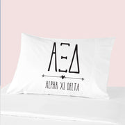 Sorority name and letters custom printed on pillowcase.