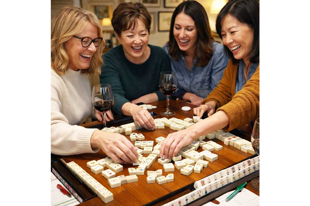 women playing mahjong around a table