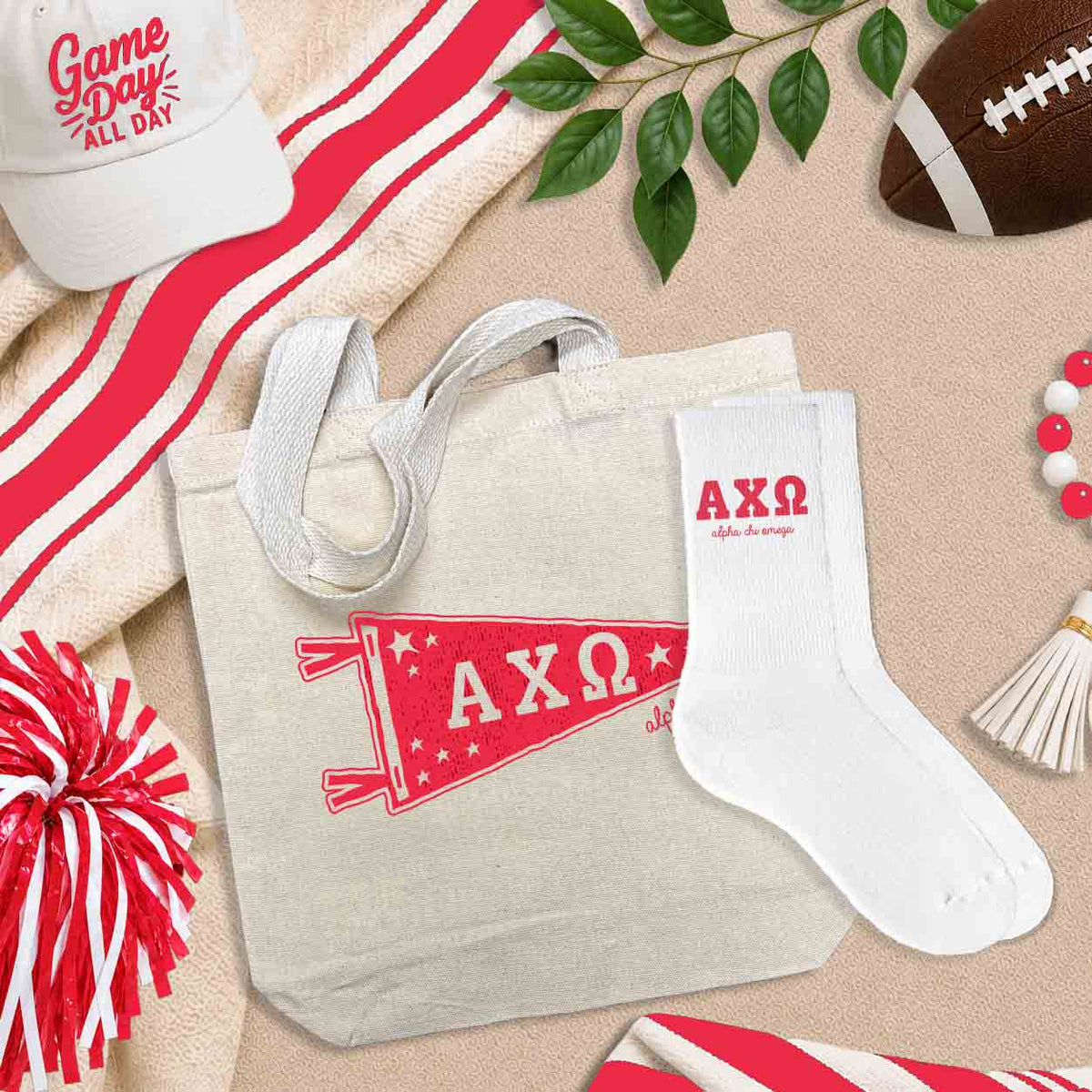 Alpha Chi Omega sorority gifts and accessories - tote bags, socks, pillowcases and more