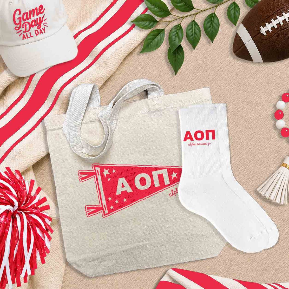 Alpha Omicron Pi sorority gifts and accessories - bags, socks, pillowcases and more
