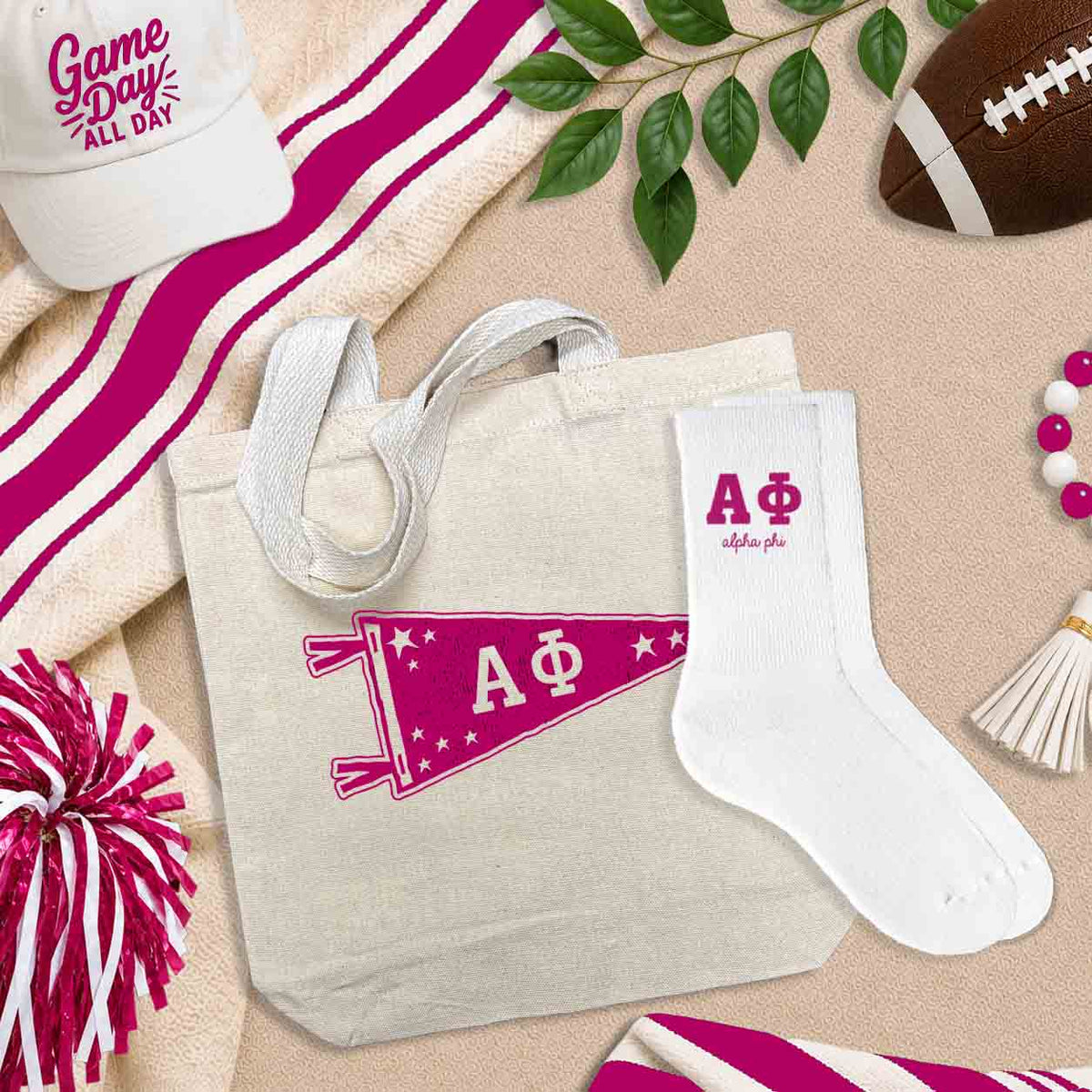 Alpha Phi sorority accessories and gifts - totes, socks, pillowcases and more