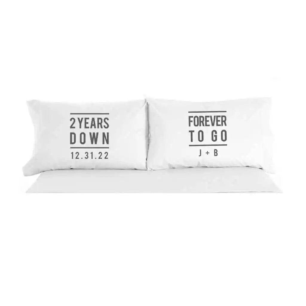 Personalilzed 2nd anniversary custom printed pillowcase set with your wedding date and initials.
