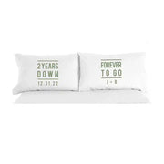 2nd anniversary gift of cotton personalized cotton pillowcases with wedding date and couple's initials