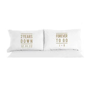 2 year anniversary custom printed pillowcase set for him and her with a wedding date and initials.