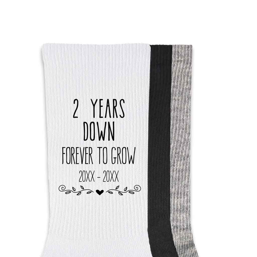 2 years down and a lifetime to grow gift socks available in 3 colors