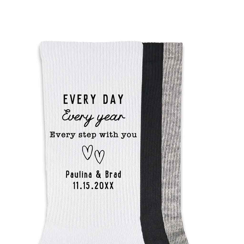 Personalized 2nd anniversary crew socks available in 3 colors