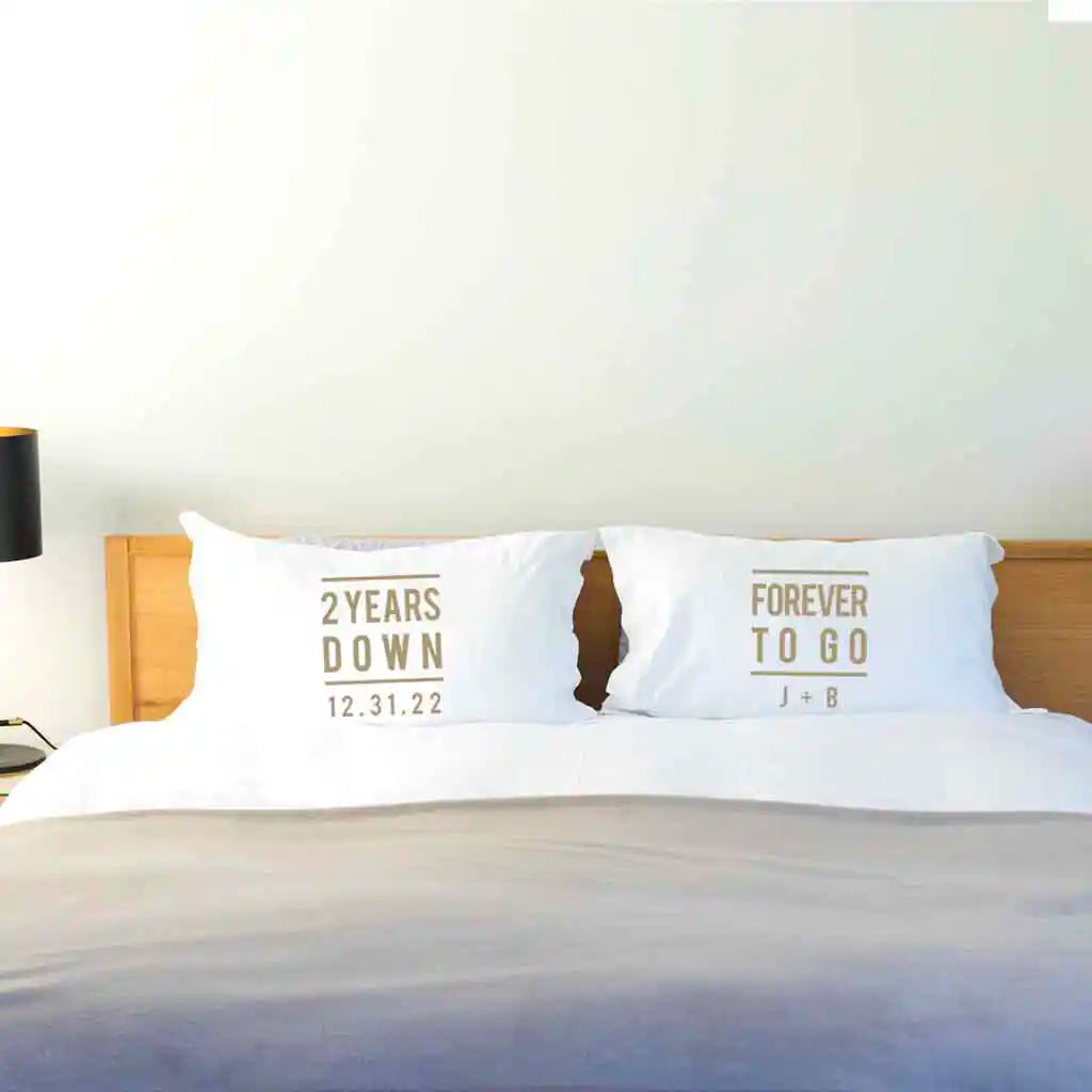 Personalize a set of cotton pillowcases for a 2 year anniversary gift
