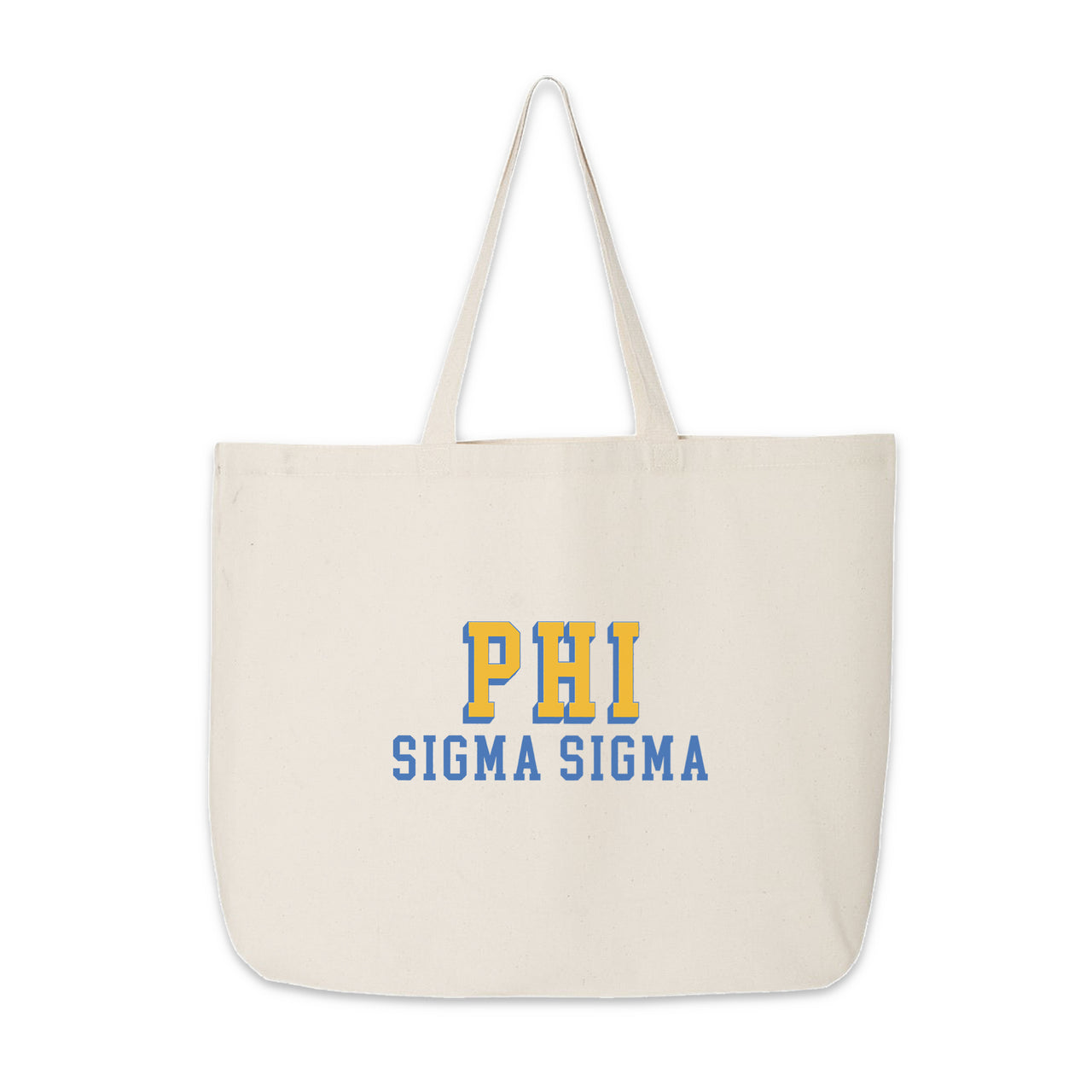 Phi Sigma Sigma 3D letter tote with bold design, styled on a simple white background.
