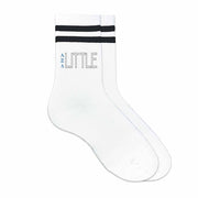 Alpha Xi Delta sorority socks for your big or little printed with Greek letters on striped cotton crew socks.
