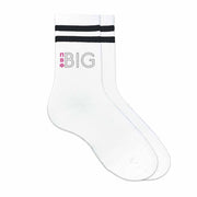 The perfect Pi Beta Pi sorority socks to wear for big and littles with the PBP Greek letters printed on black striped crew socks.