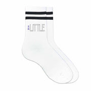 Sigma Kappa sorority socks for your big or little digitally printed with SK Greek letters on black striped cotton crew socks.