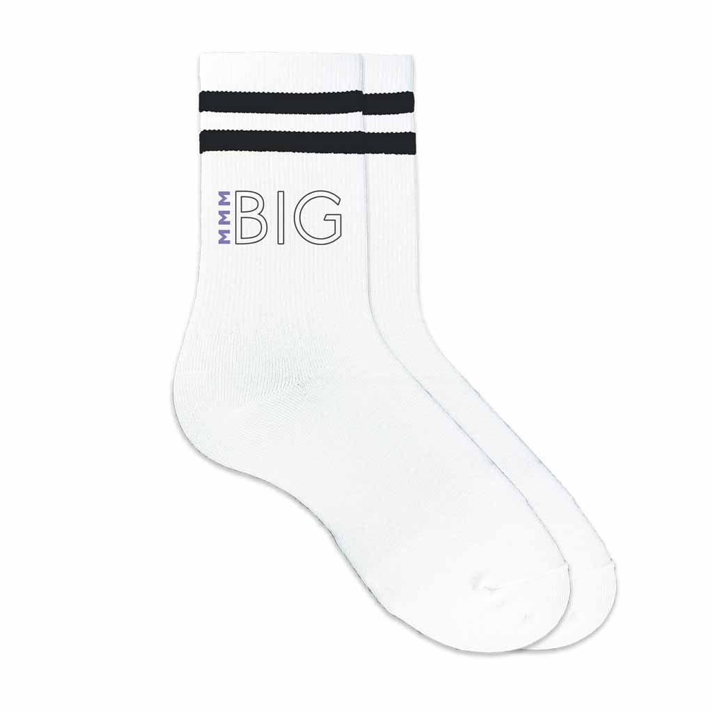 Tri Sigma sorority socks for your big or little with Greek letters printed on striped cotton crew socks.