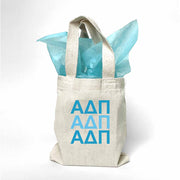 Sorority letters printed in sorority colors on mini natural canvas tote bag makes the perfect gift for your sorority sisters.