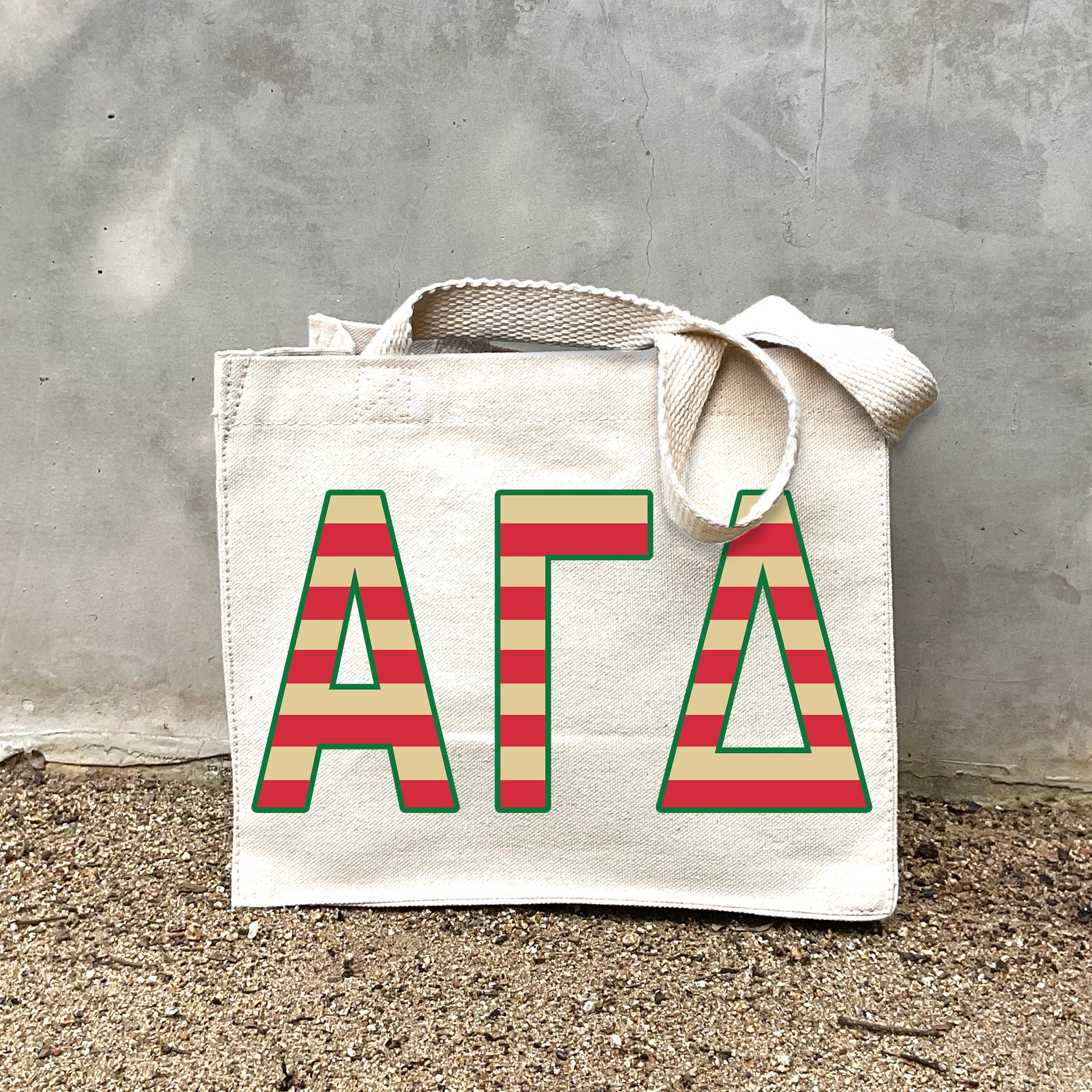 AGD Sorority Stripe Tote in Front small gray tote bag