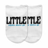 Fun Alpha Delta Pi sorority name big or little design custom printed on the top of white cotton no show socks.