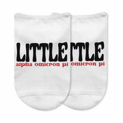 Fun sorority no show socks custom printed with LITTLE design and sorority name on top of the socks.