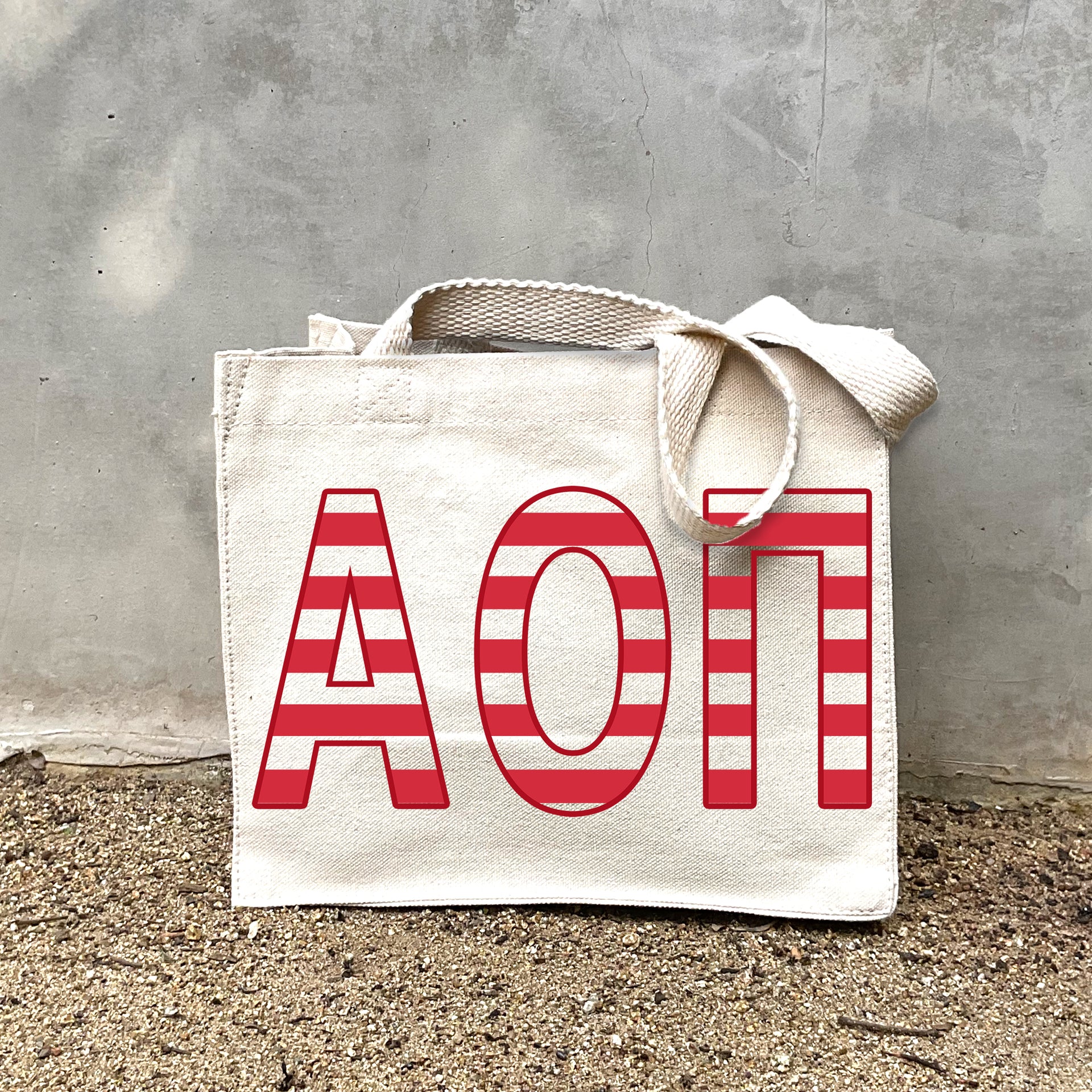 AOP Sorority Stripe Tote in Front etsmall gray tote bag