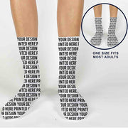 Custom printed socks designed for personalization all over the socks.