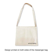 Sorority messenger tote bag with the sorority name printed on both sides of the socks