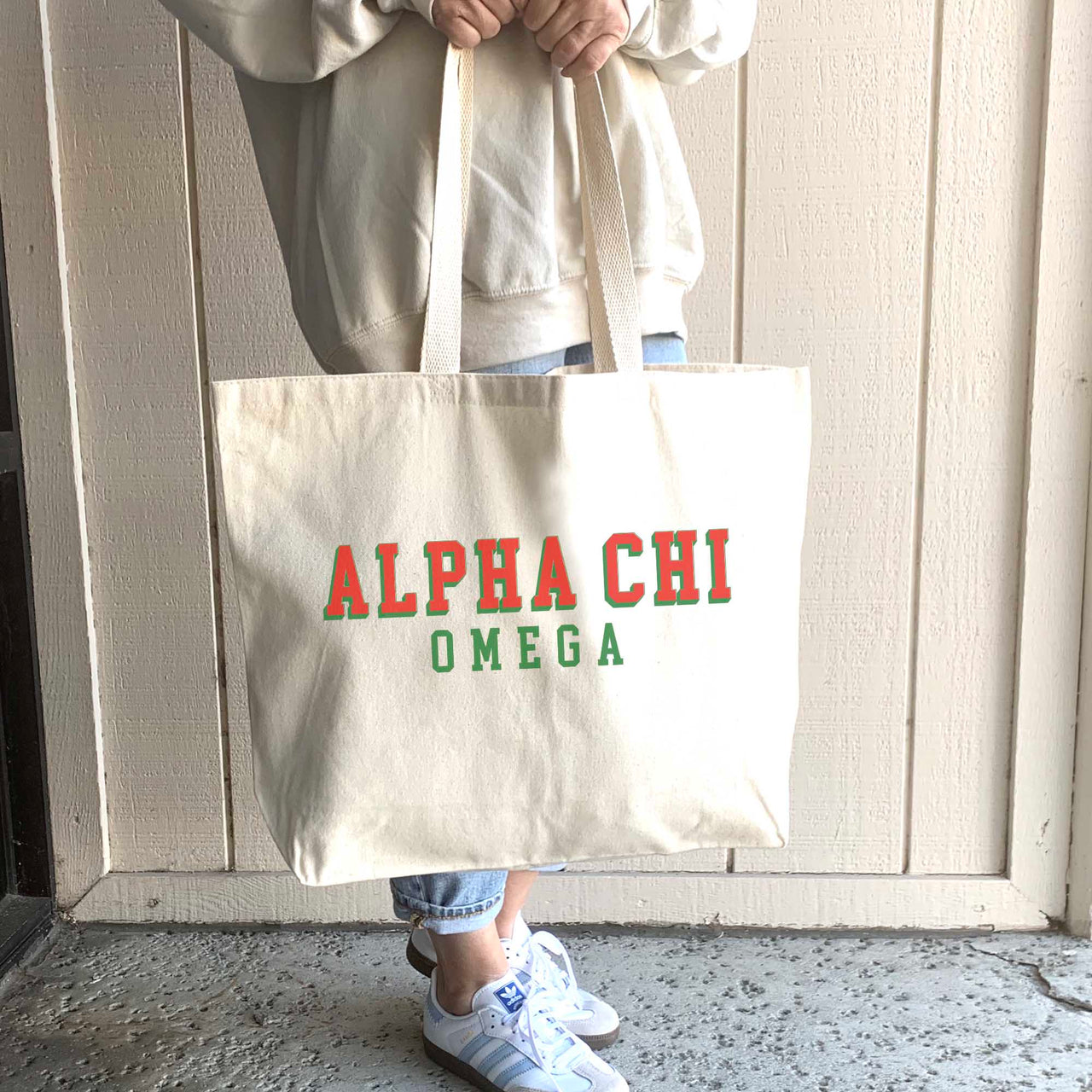 Alpha Chi Omega 3D Style Sorority Name Canvas Tote Bag