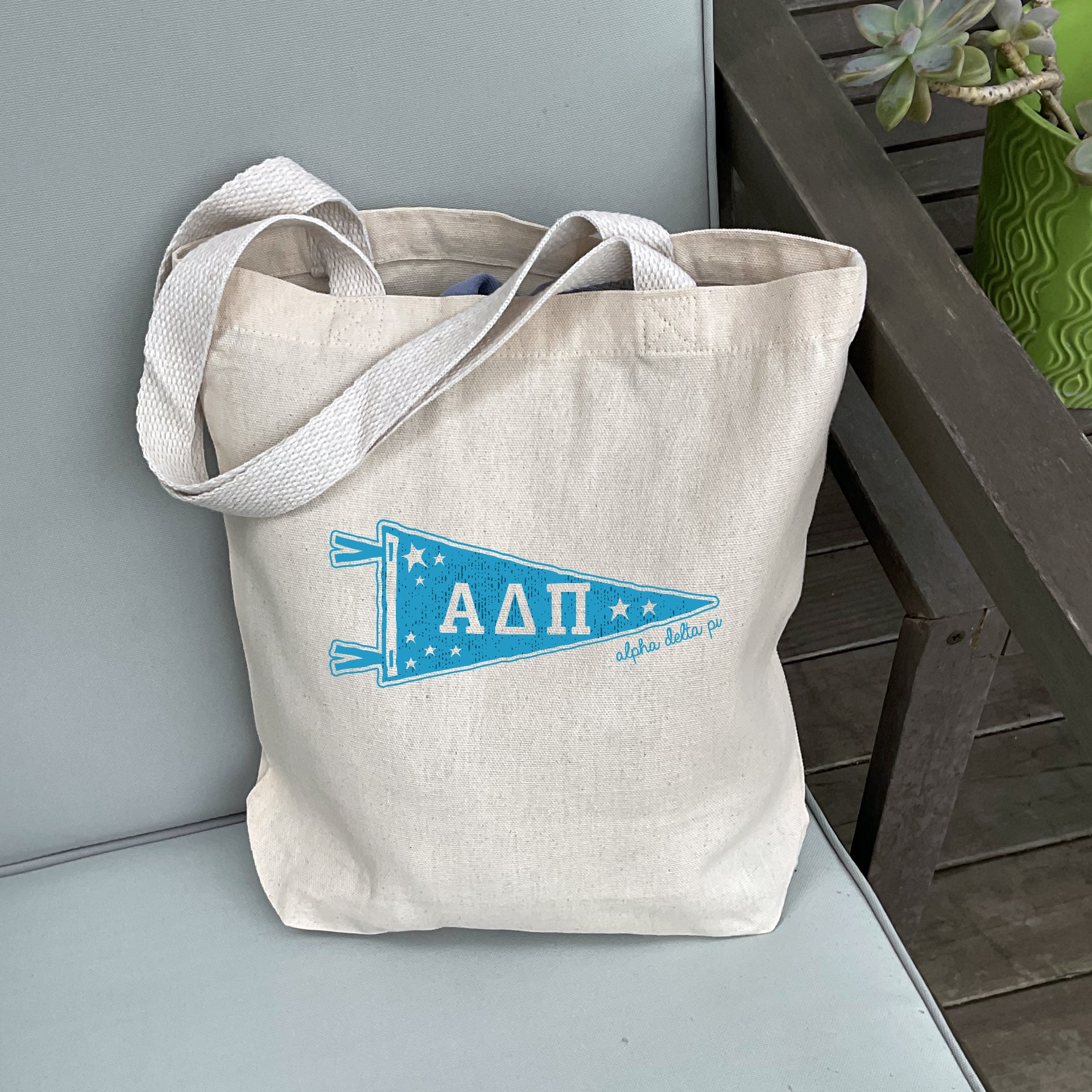 Alpha Delta Pi Medium Pennant Tote on white background
