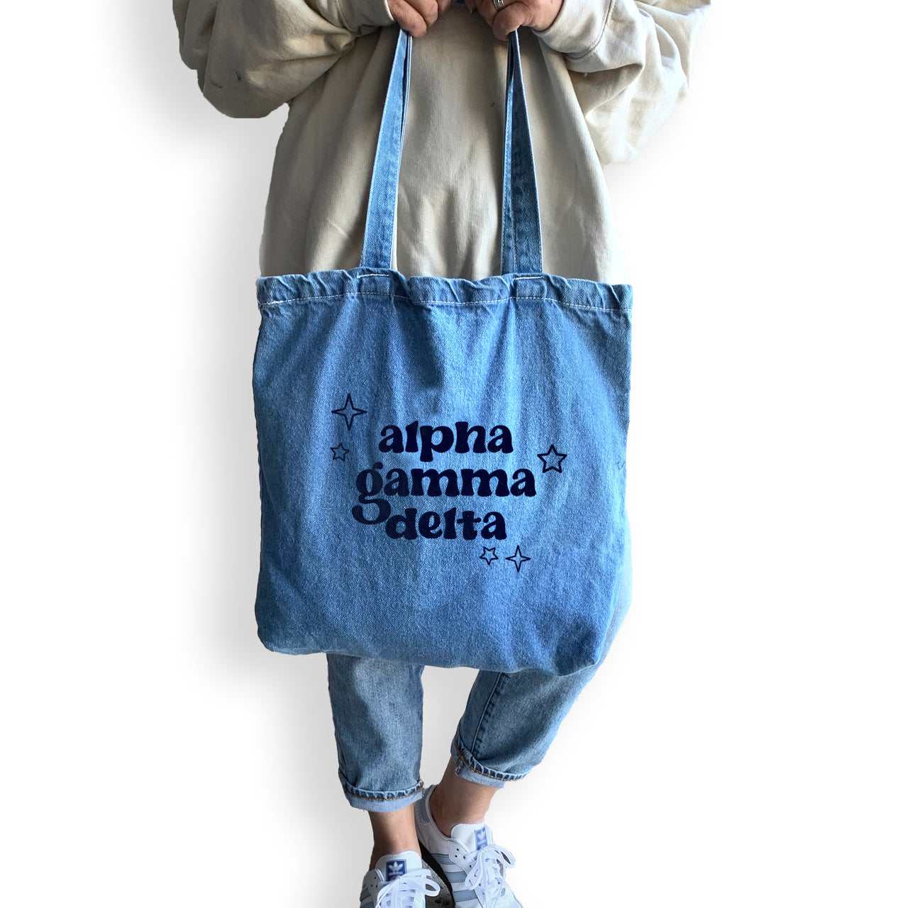 Alpha Gamma Delta Denim Tote Bag - Sorority Gift, Big Little Reveal, Bid Day, Greek Life Accessory