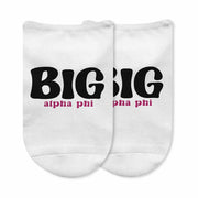 Fun sorority no show socks custom printed with BIG design and sorority name on top of the socks.