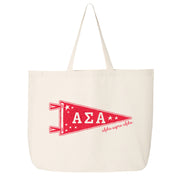 Alpha Sigma Alpha collegiate pennant large canvas tote bag featuring ASA Greek letters on a white background