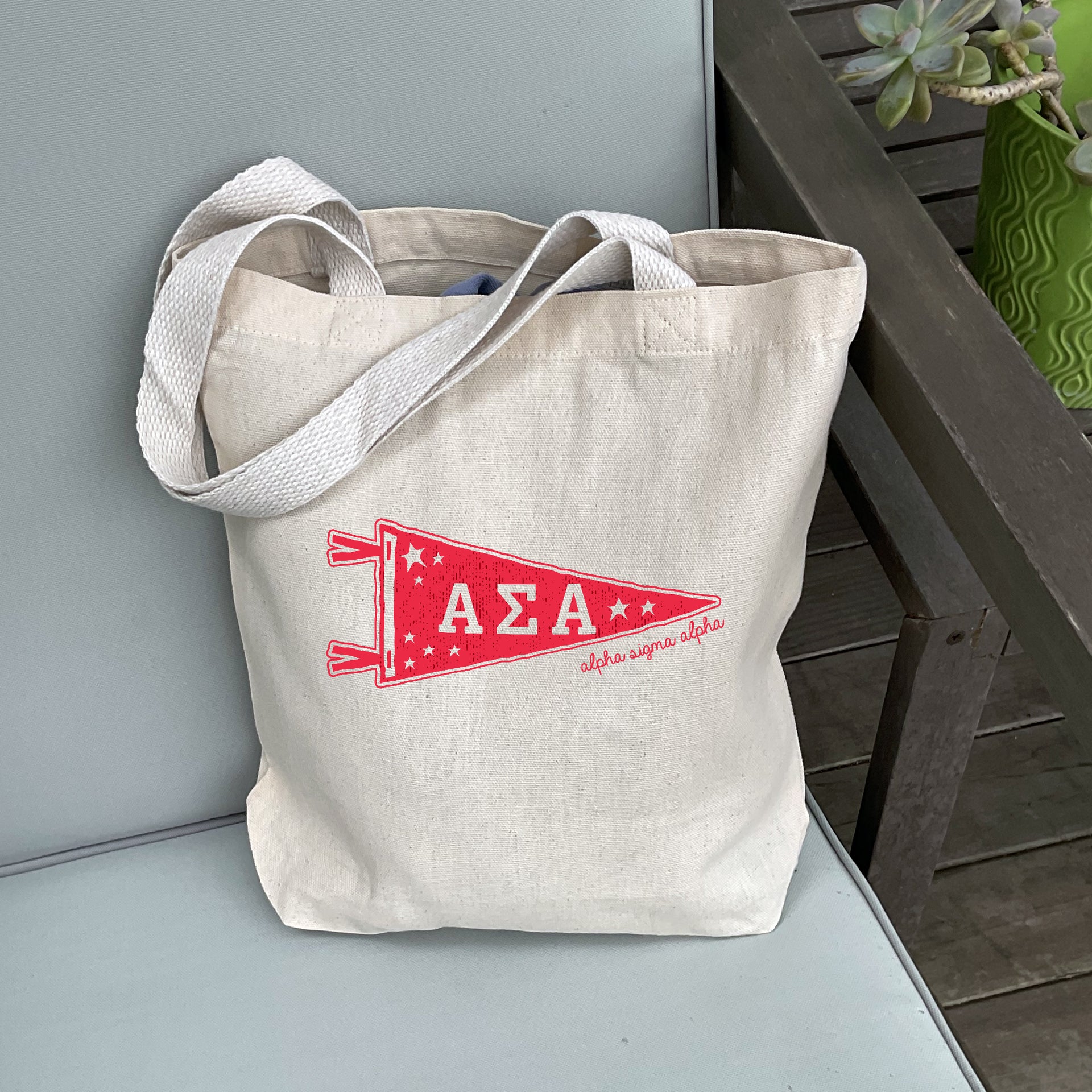 Alpha Sigma Alpha Medium Pennant Tote on white background