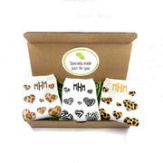 Personalized monogram socks with animal print hearts on a 3 pair set of no show socks in a gift box.