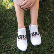 Fun Alpha Chi Omega no show socks custom printed for Bigs and Littles on white cotton no show socks.