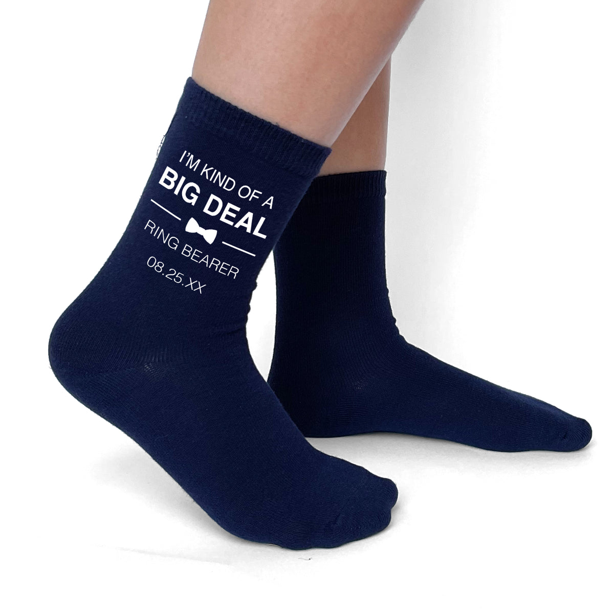 Navy ring bearer socks with I'm a big deal design
