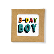 Birthday Boy socks digitally printed on white socks with black stripes and  an easy to use gift box.