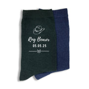 Personalized cowboy hat ring bearer socks for a western wedding theme digitally printed with your wedding date and role.
