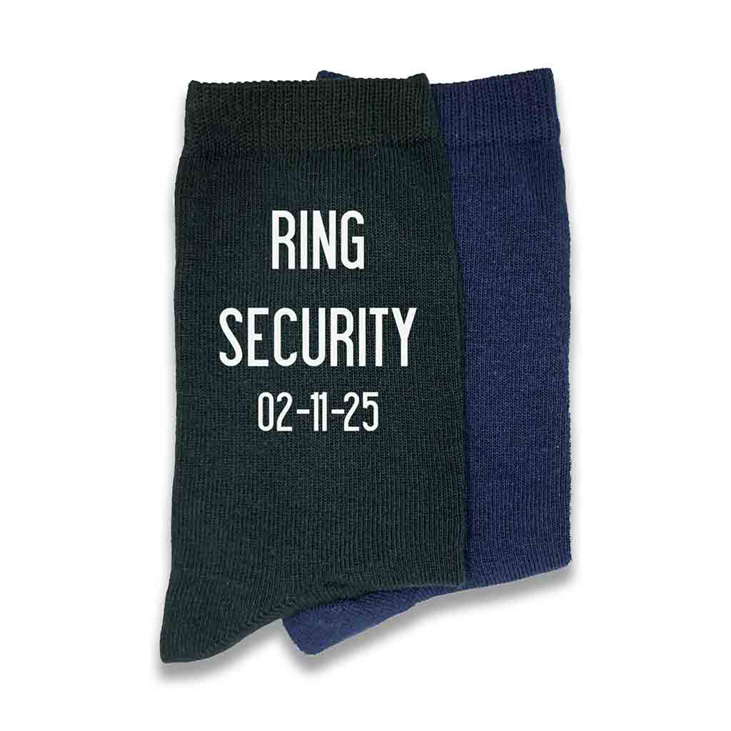 Ring Security personalized wedding flat knit dress socks for the ring bearer.