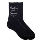 Brother of the groom wedding party socks digitally printed fun saying here to party on the outside of the socks.