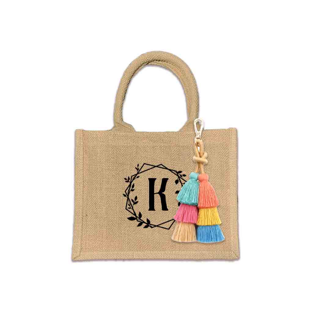 Boho Monogrammed Burlap Tote Bag