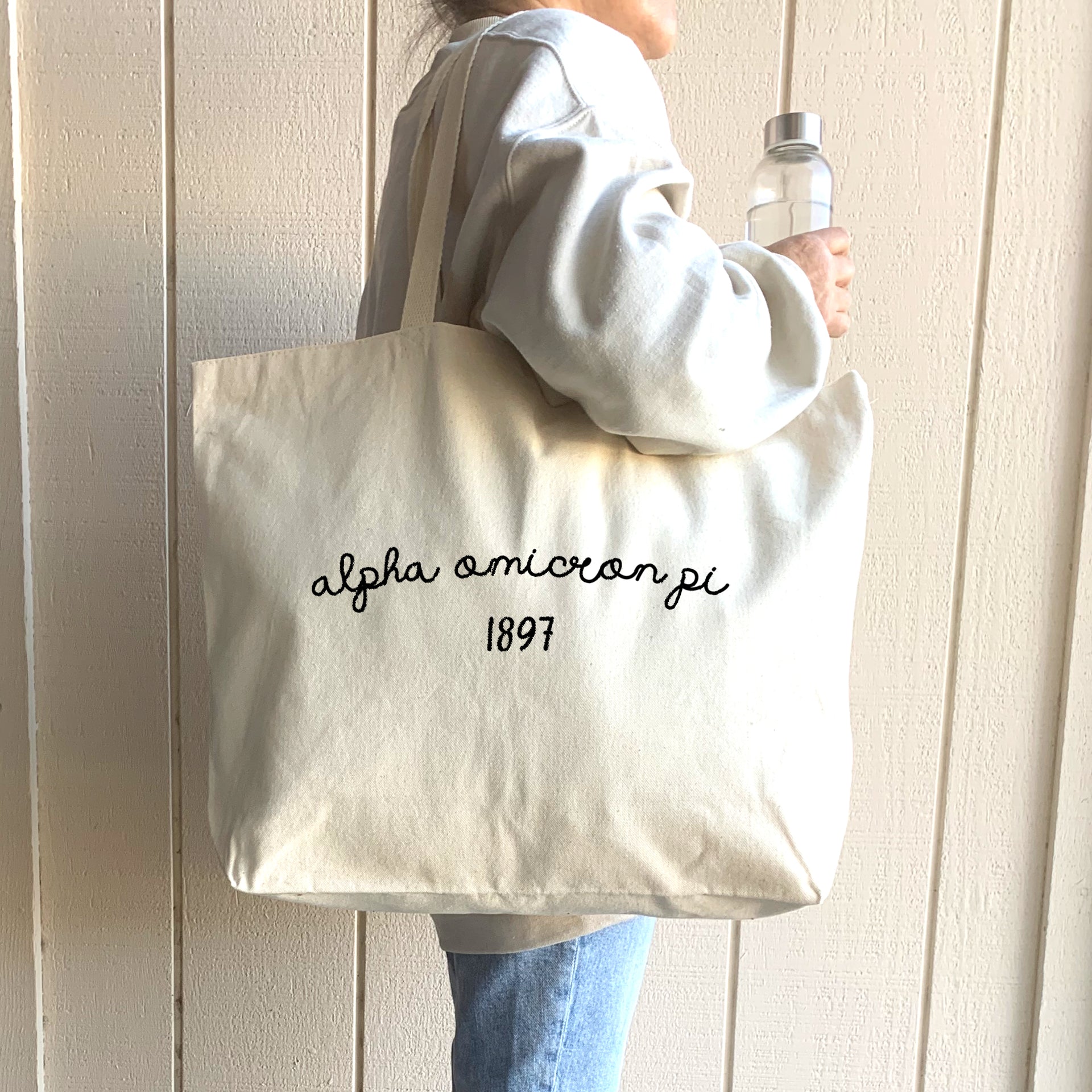 Alpha Omicron Pi Canvas Tote with Founder's Date