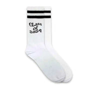 Class of 2024 digitally printed in black ink by sockprints are the perfect graduation gift for your senior to wear during the graduation ceremony.