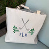 Custom printed and personalized large canvas tote bag printed with your color choice monogram letters.