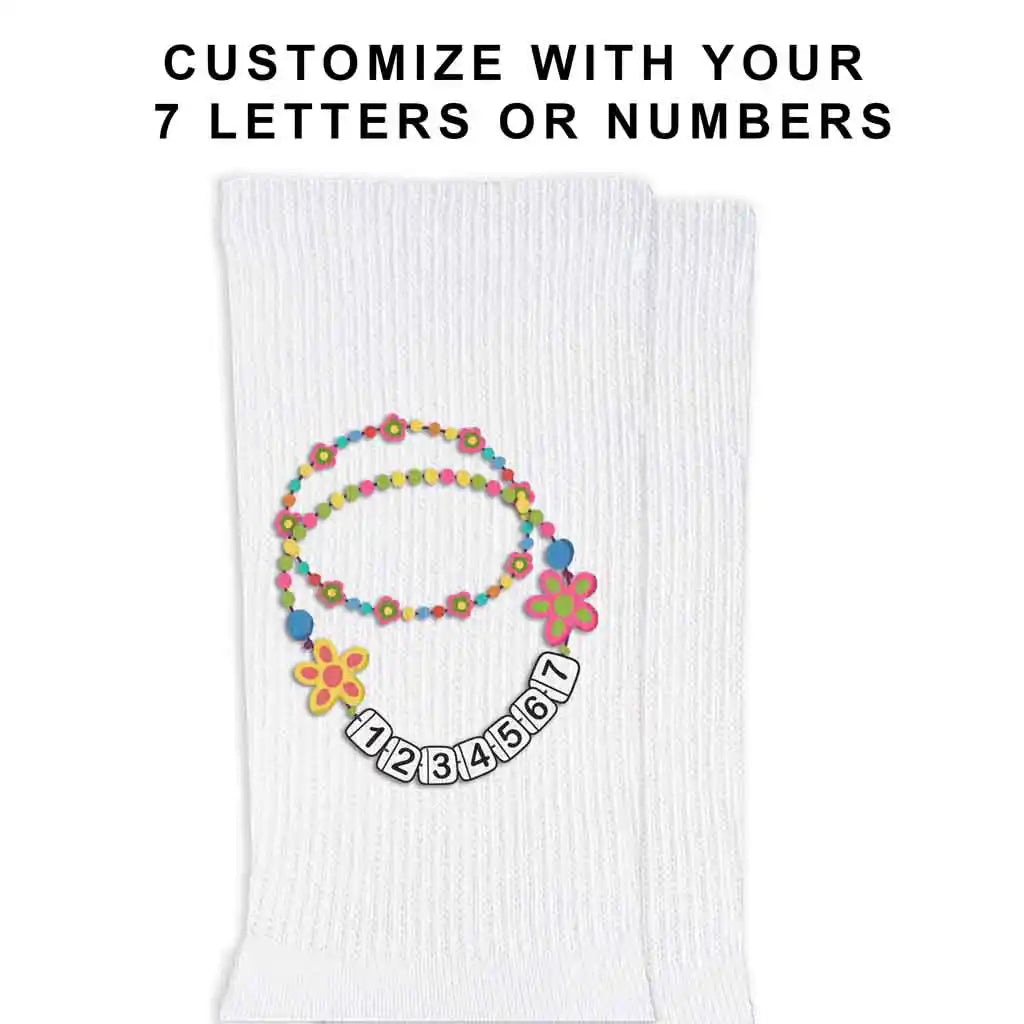 Celebrate Taylor Swift's legacy with personalized bracelet beads on our socks.Elevate your Swiftie fashion game with these Eras Tour-inspired sock classics.