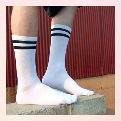 custom print a pair of striped socks for men. Use Sockprints design tool to add your own design, text, photos, or logo. Fun socks custom printed by the pair.