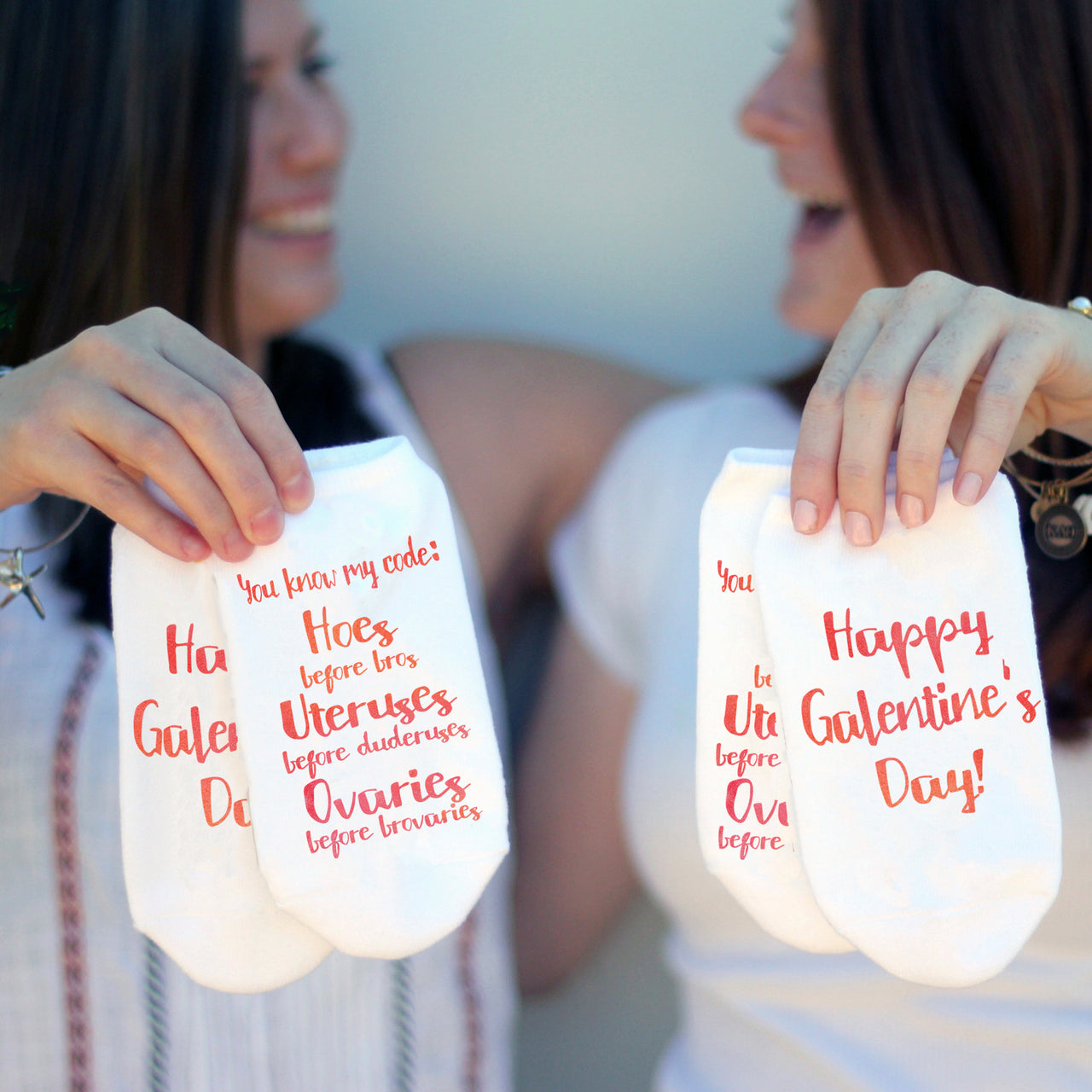Funny galentine's day socks with a Parks and Recreation vibe