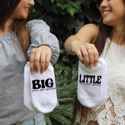 Soft and comfy white cotton no show socks digitally printed with Big or Little Delta Phi Epsilon sorority design.