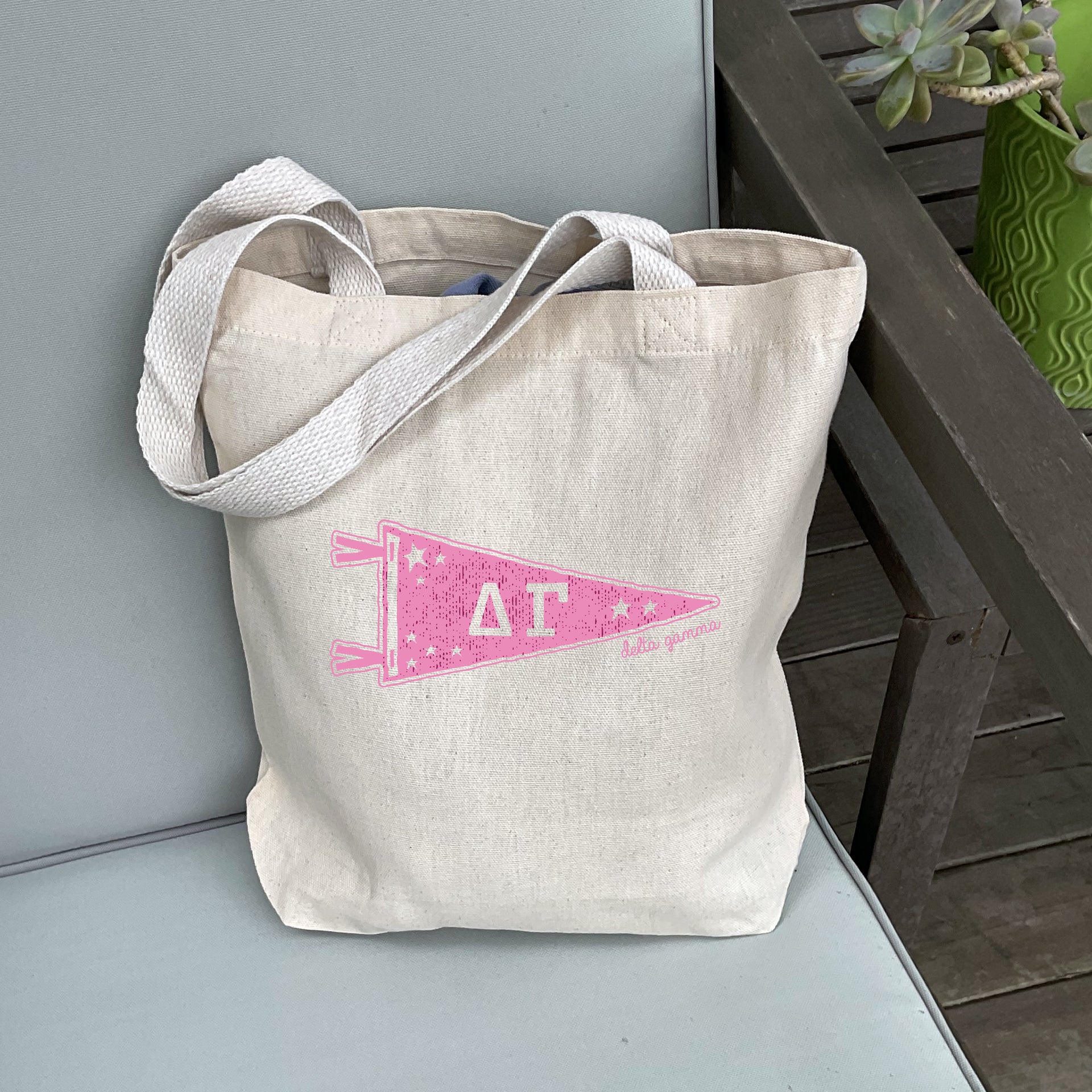 Delta Gamma Medium Pennant Tote on white background
