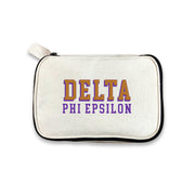 Delta Phi Epsilon 3D Print Sorority Name Cosmetic Make Up Bag displayed on white background