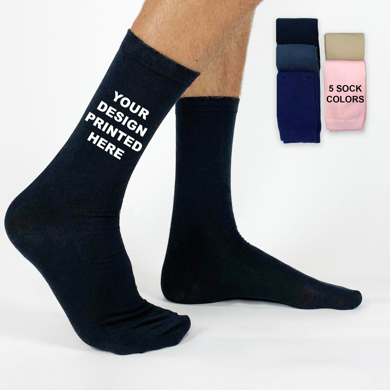 Custom Printed Flat Knit Dress Socks - Men Size Large