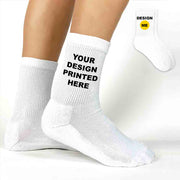 Customizable unisex crew socks in white size small for youth, perfect for adding photos, text, logos, or custom designs—high quality cotton socks available only at sockprints.com.