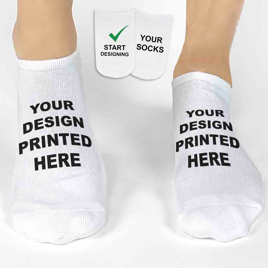 Customizable size medium no show socks displayed upright, designed for adding your own photos, text, logos, or custom artwork.